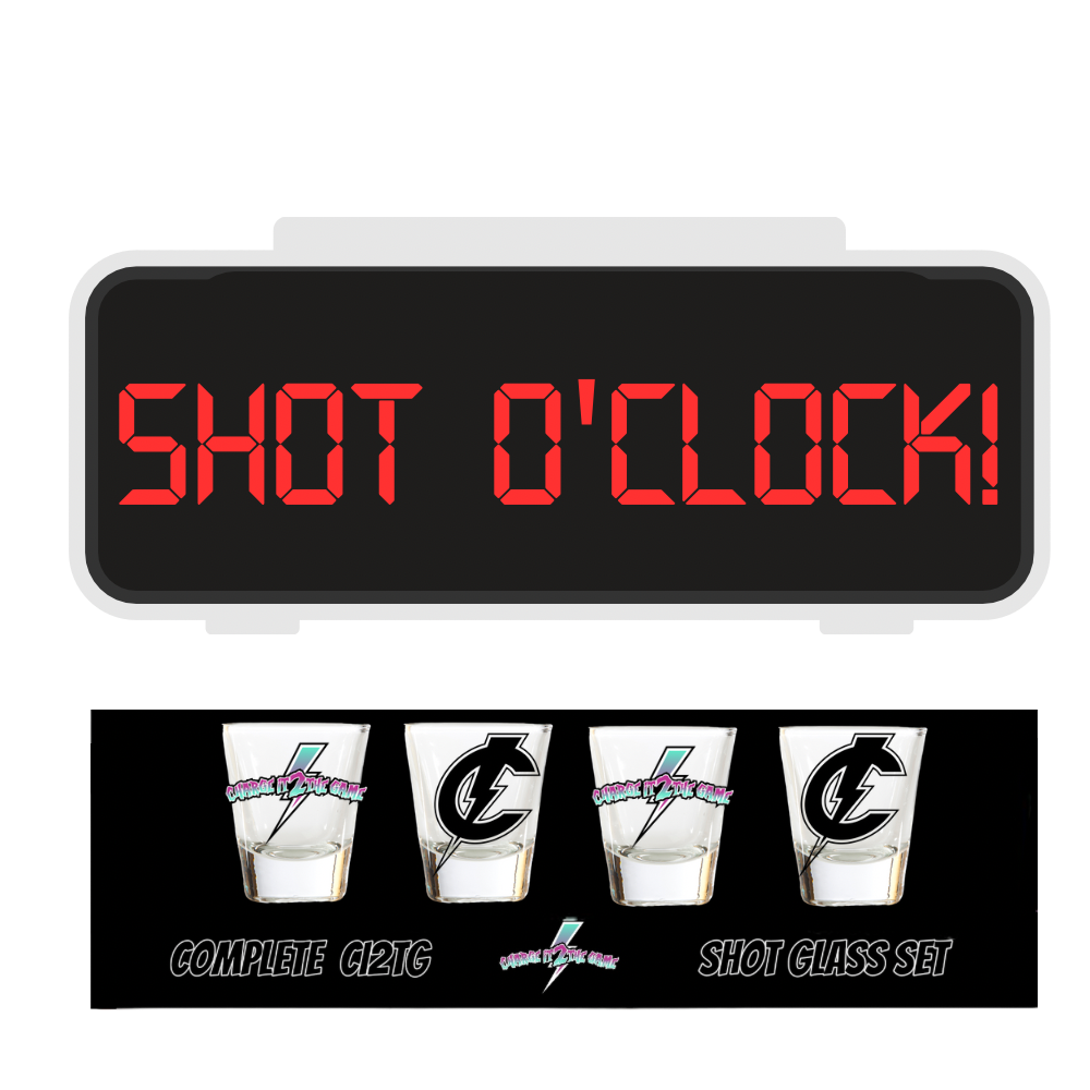 SHOT O’CLOCK - 4 Pack Shot Glass Set - Charge It 2 The Game