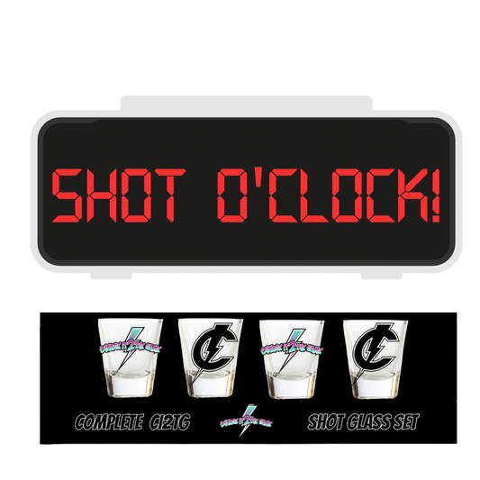 “SHOT O’CLOCK” Shot Glass- 1 or 4 Pack - Charge It 2 The Game