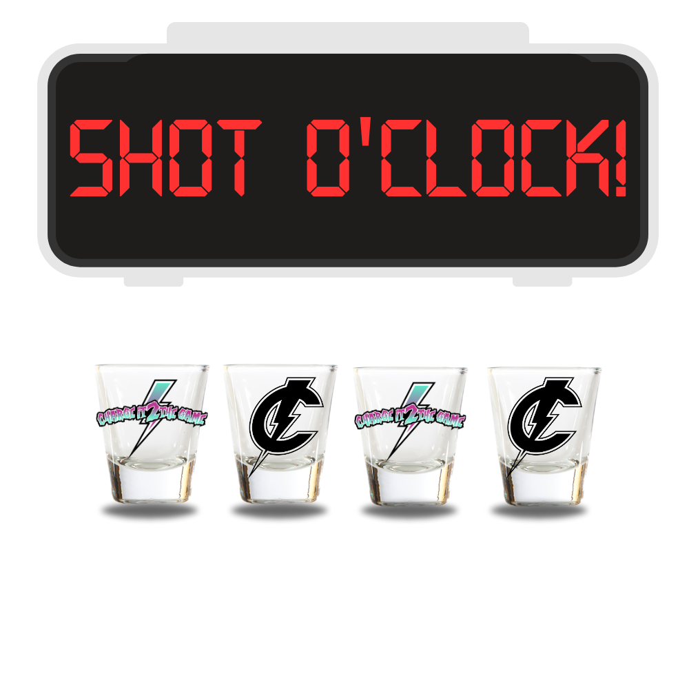 “SHOT O’CLOCK” Single Shot Glass - Charge It 2 The Game