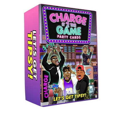 Charge It 2 The Game Let’s Get Tipsy party card game box, shown from the front and side
